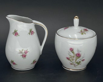Vintage - Mini - Creamer And Sugar With Lid - Roses - Service for one - Bavaria Germany