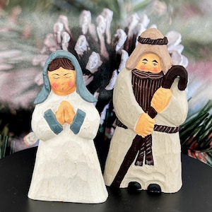 Vintage - Hand-Carved Mary & Joseph – Wooden Nativity - by The Angel Works – Christmas Decor