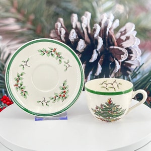 Spode - "Christmas Tree"  - Cup and Saucer -  Spode Christmas Tree - Older Sets - Mixed Match Set -Christmas Dishes - Holiday Dishes