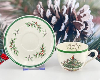 Spode - "Christmas Tree"  - Cup and Saucer -  Spode Christmas Tree - Older Sets - Mixed Match Set -Christmas Dishes - Holiday Dishes