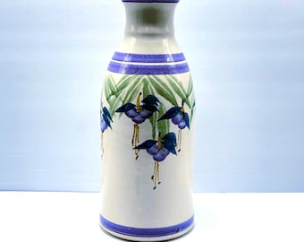 Vintage and-Painted Fuchsia Design Pottery Vase – Vintage Floral Ceramic Vase – Purple Flower Decor