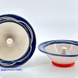Vintage Apple Baker Dishes – Set of 2 – Original Apple Baker – Blue Rimmed Stoneware