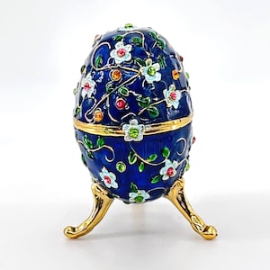 Vintage - Fabergé Style - Blue Enamel Egg - Trinket Box – Elegant Keepsake Gift Box