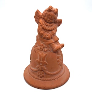 Vintage Keypoint Terracotta Angel Bell – Ceramic Hanging Bell – Angel Figurine Ornament