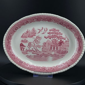 Vintage - Staffordshire - W Adams & Sons England - Red/Pink Willow - 10" Platter