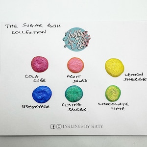 à pois collection Sugar Rush | Aquarelle faite à la main, peinture végétalienne scintillante à changement de couleur, lettrage, encre de calligraphie, cadeau d'artiste sans plastique