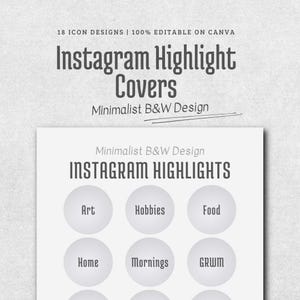 Minimalist Instagram Highlight Covers: Black & White Icons (Canva Template, PDF)