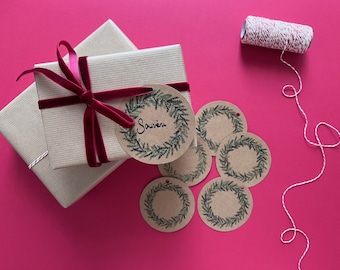 Gift tags (set of 5): Christmas wreath