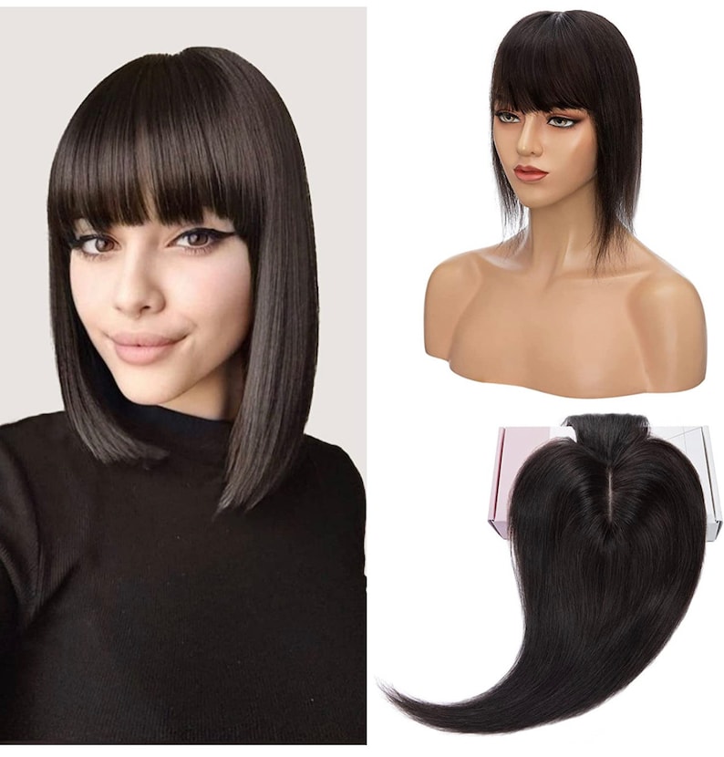 Human Hair Toppers With Bang fringe for Women Uk Thinning Hair Real