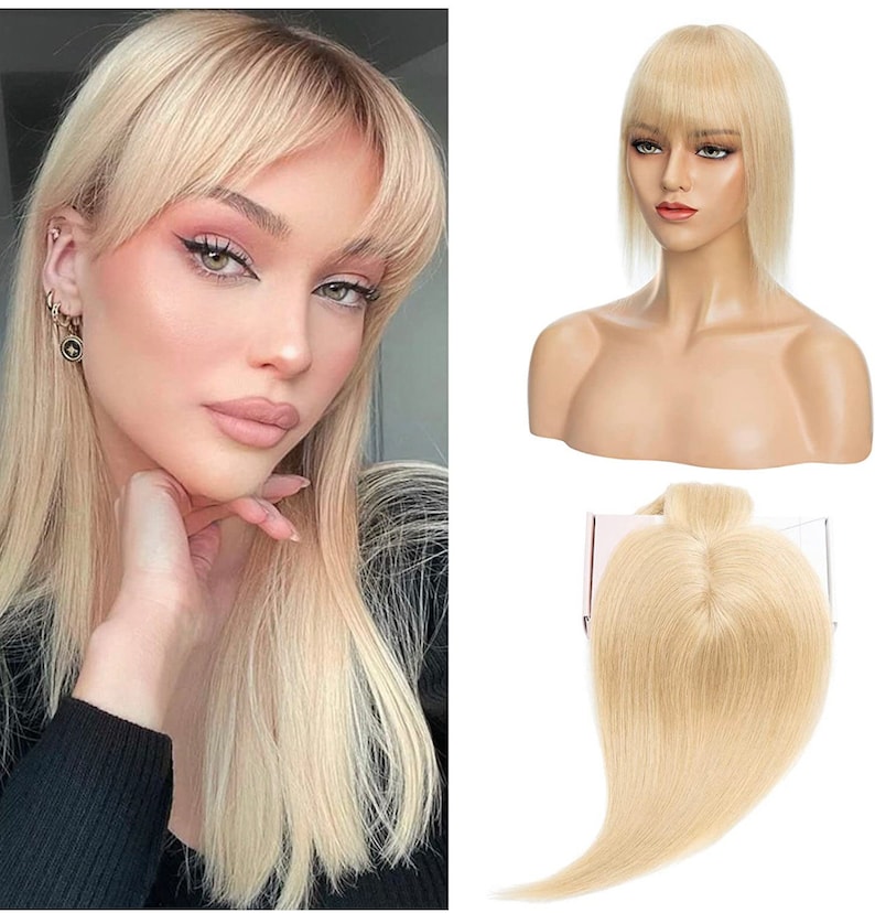 Human Hair Toppers With Bang fringe for Women Uk Thinning Hair Real