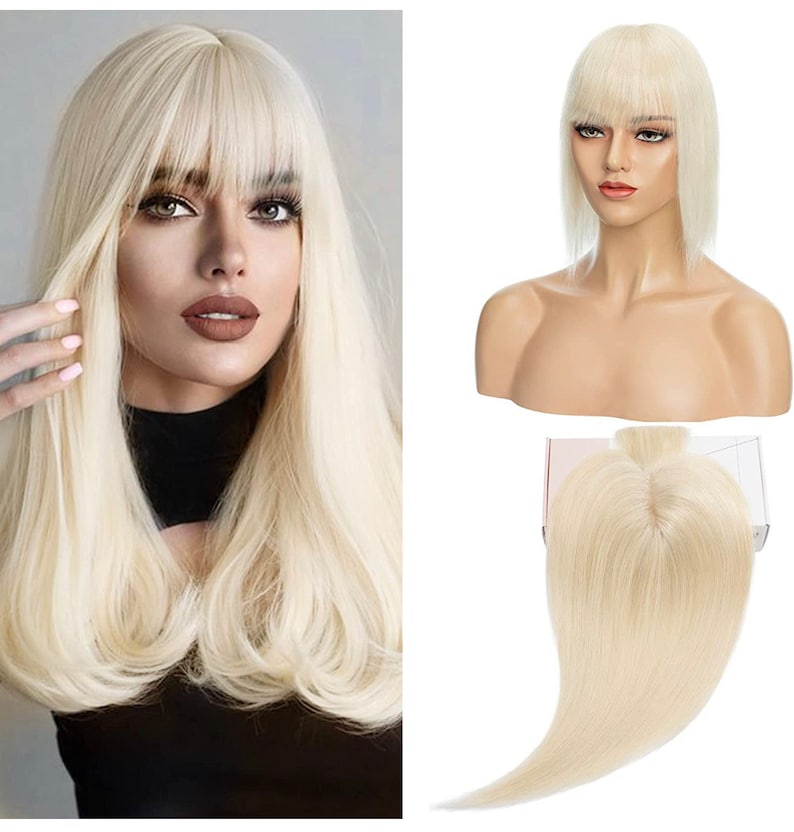 Human Hair Toppers With Bang fringe for Women Uk Thinning Hair Real