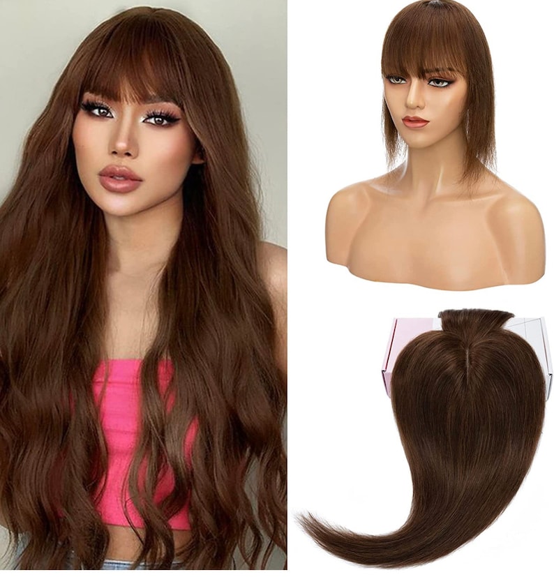 Human Hair Toppers With Bang fringe for Women Uk Thinning Hair Real