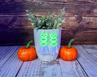 BOO Fringe Halloween Earrings | Glow in the Dark Jewelry | Spooky Accessories