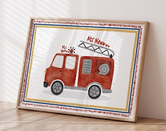 Fire Truck Nursery Print: Transportation Wall Art (UNFRAMED)