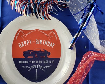 Muscle Car Themed Large Plates-16 plates (2 x 8 Pack)- fast car party, car party theme, race car party, adult party, teenage party