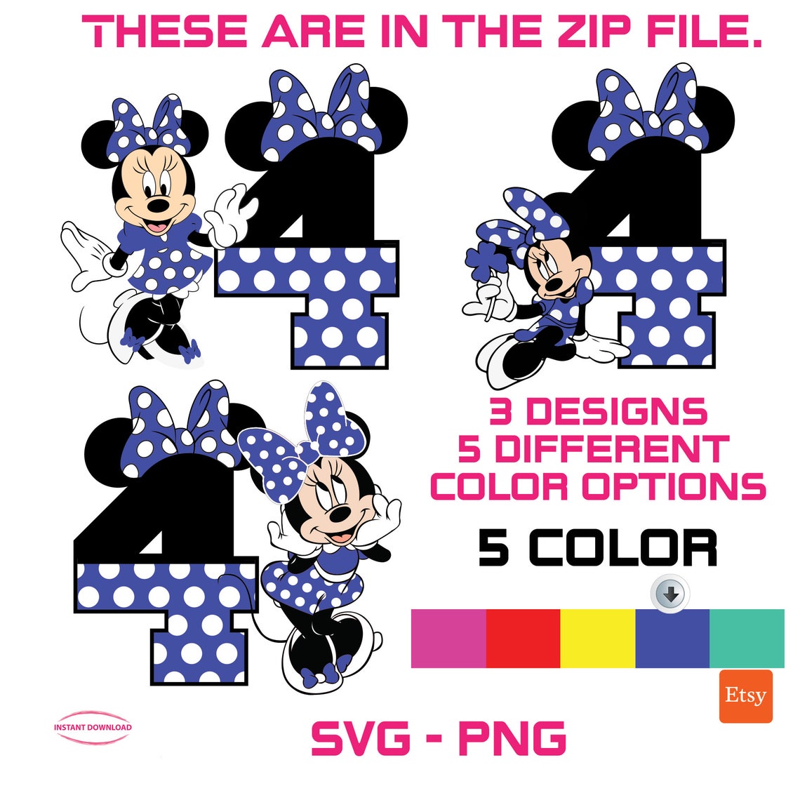Printable Minnie Mouse 4th Birthday Cake Topper Birthday Etsy Canada