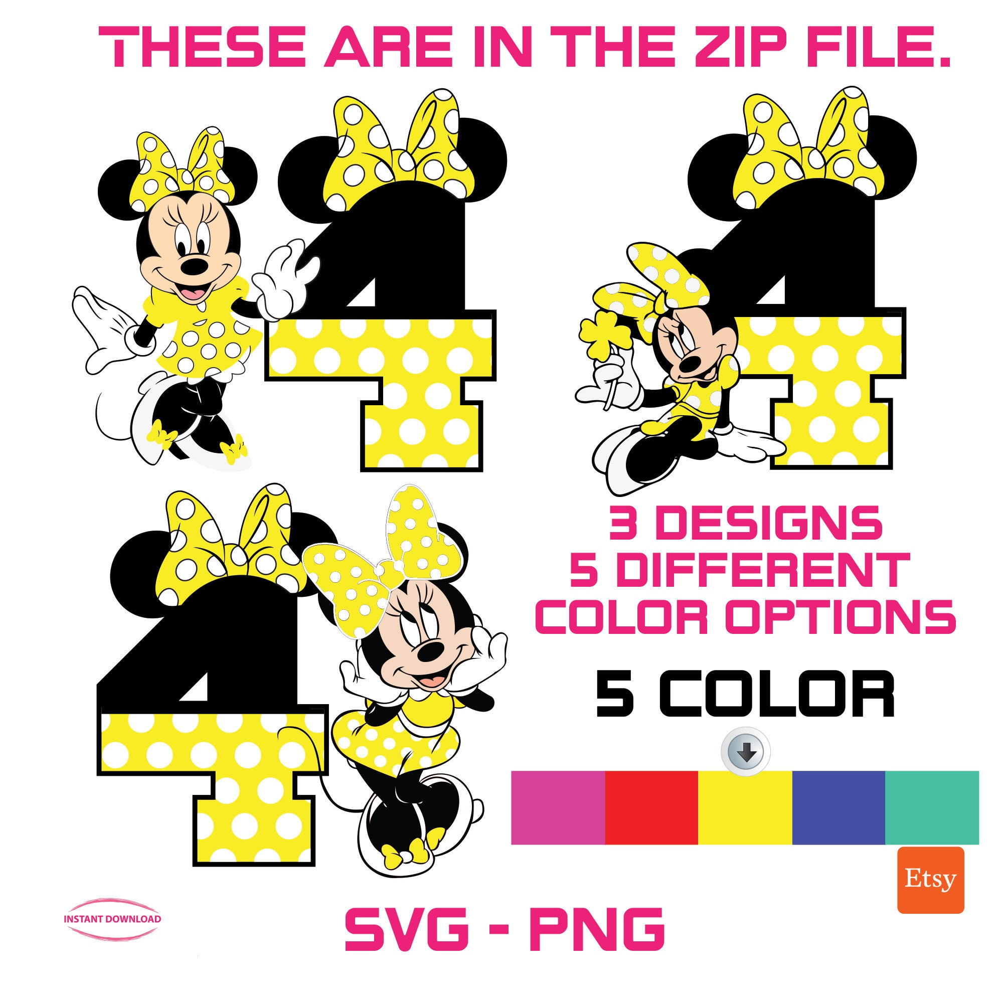 Printable Minnie Mouse 4th Birthday Cake Topper Birthday Etsy Canada
