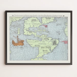 1540 Kaart van de nieuwe wereld | Antieke Kaart Print | Digitale download