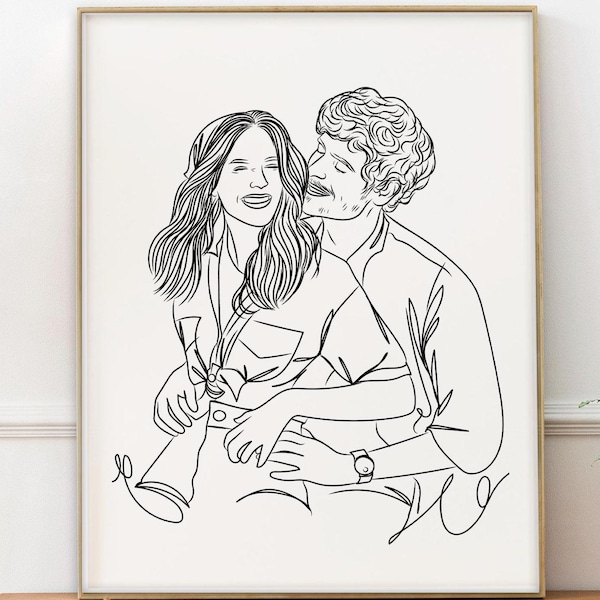 Custom Couple Line Art Portrait, Custom Couple Gift, Engagement Drawing, Personalized Anniversary Gift, Drawing Gift, Custom Portrait