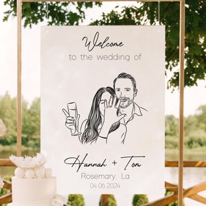 Benutzerdefinierte Hochzeit Willkommensschild Zeichnung, personalisierte Hochzeitsgast Zeichnung, individuelles Porträt, personalisiertes Geschenk Paare Porträt, Willkommensschild