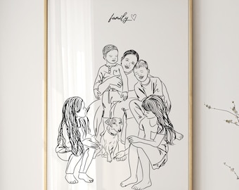 Personalized Line Art Drawing, Custom Family Drawing, Couple Portrait, Custom Family Gift, Personalized Wedding Anniversary Gift