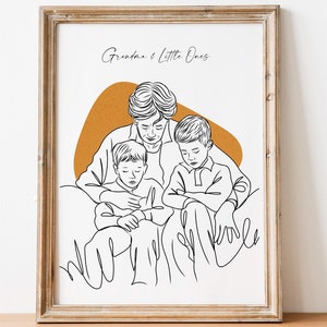 Custom Grandparent Portrait, Personalized Grandma & Grandpa Line Art, Perfect Grandparents Gift From Grandchildren, Memorial Gift Drawing