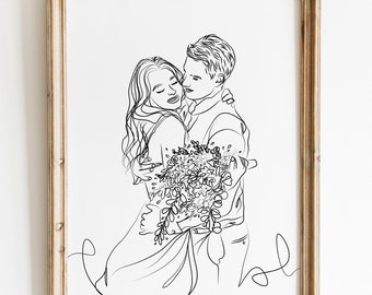 Ritratto di coppia personalizzato, regalo di anniversario di matrimonio personalizzato, disegno artistico di linea personalizzato da foto, regalo di coppia, disegno di ritratto di coppia
