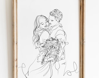 Personalisiertes Paar Porträt, Hochzeitstag Geschenk, Benutzerdefinierte Line Art Zeichnung vom Foto, Paar Geschenk, Paar Porträt Zeichnung
