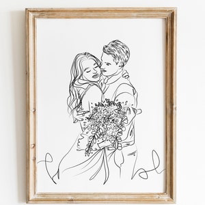 Personalized Couple Portrait, Custom Wedding Anniversary Gift, Custom Line Art Drawing From Photo, Couple Gift, Couple Portrait Drawing