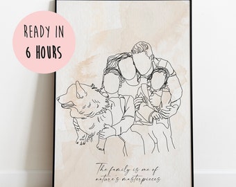 Custom Family Portrait, Faceless Portrait, Custom Illustration, Line Drawing from Photo, Personalized Family Portrait, Gift For Family