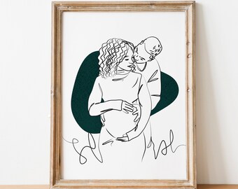 Dessin au trait personnalisé nouveau parent et mère, art familial minimaliste personnalisé, cadeau unique pour les douches de bébé, cadeau de la fête des mères