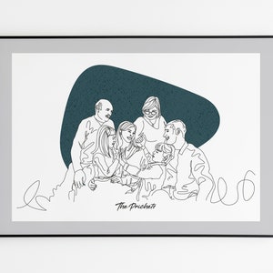 Custom Family Line Art Portrait, Line Art Illustration Print, Personalization Line Drawing Gift, Birthday Gift 画像 1