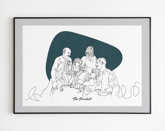 Custom Family Line Art Portrait, Line Art Illustration Print, Personalisatie Line Drawing Gift, Verjaardagscadeau