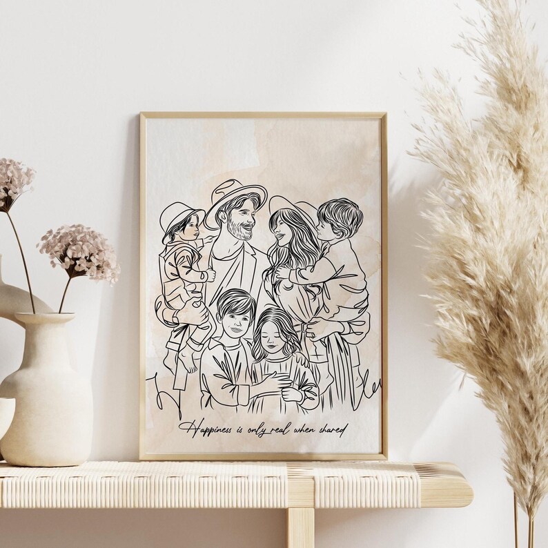 Custom Family Line Art, Family Portrait Drawing, Gift for Christmas ...
