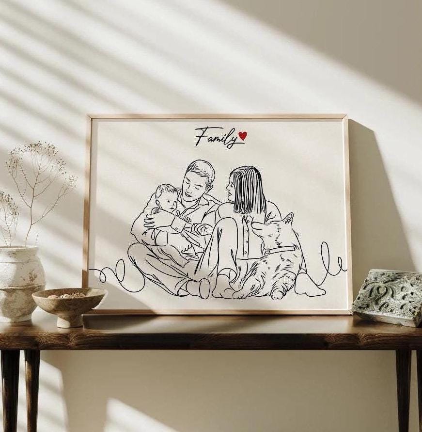 Custom Family Line Art, Family Portrait Drawing, Gift for Christmas, Custom Portrait From Photo, Personalized Portrait Family Illustration