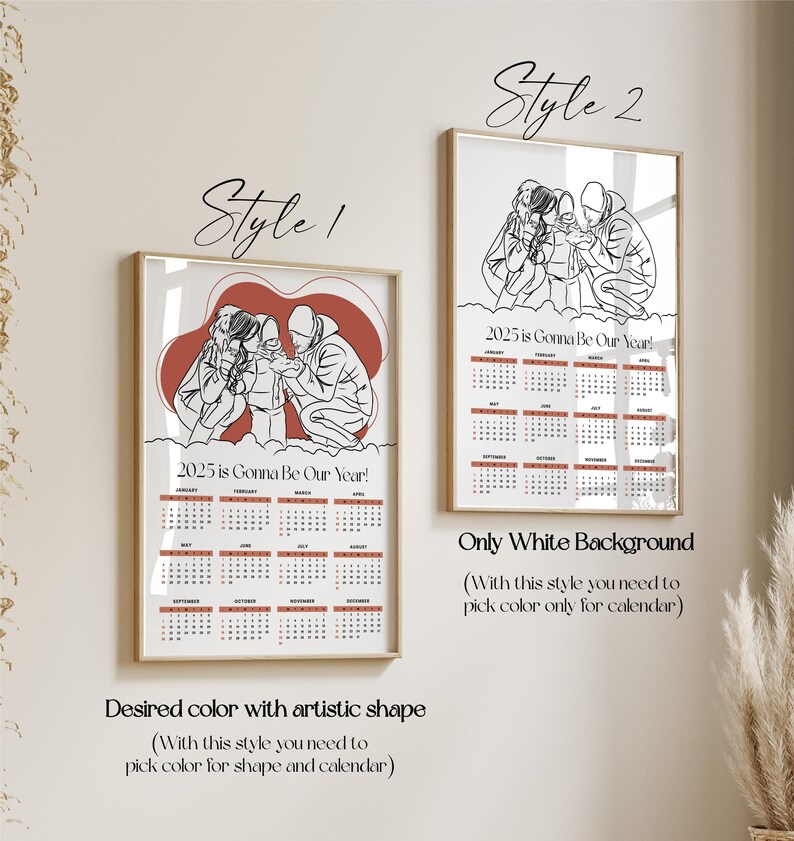 2025 illustrierter Kalender, personalisierter Kalender, Familienporträt