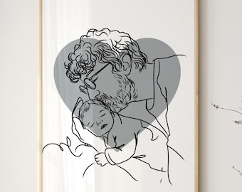 Personalized Line Art Portrait, Father's Day Gift, Custom Family Drawing, Dad Gift from Kids, Portrait from Photo, Digital Sketch