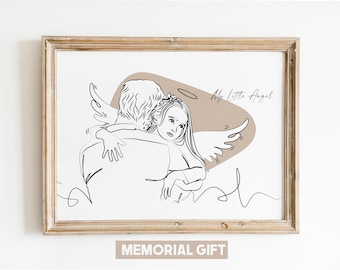 Custom Memorial Drawing Gift, Loved One Portrait Line Art, Drawing with Deceased Loved Ones, Family Portrait, Combine Photos Drawing Gift