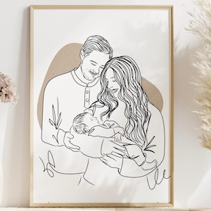 Custom Drawing, Family Line Portrait, Personalized Gift for Mom, Custom Family Illustration, Mother’s Day Gift, Family Portrait Sketch