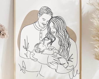 Benutzerdefinierte Zeichnung, Familienporträt, personalisiertes Geschenk für Mutter, benutzerdefinierte Familienillustration, Muttertagsgeschenk, Familienporträt-Skizze