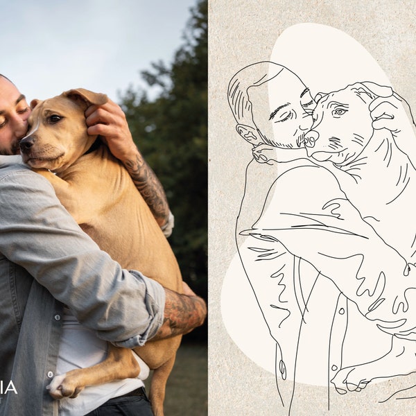Huisdier portret, aangepaste huisdier portret, huisdier en eigenaar portret, aangepaste hond lijn illustratie portret, huisdier eigenaar cadeau