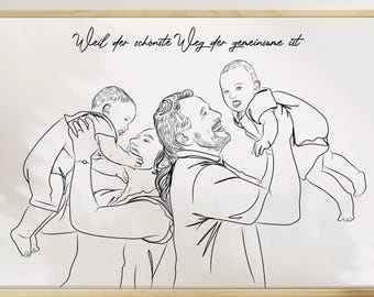 Aangepast familieportret, gepersonaliseerde familieillustratie, aangepast portret, familietekening cadeau, Vaderdag, Moederdagcadeau