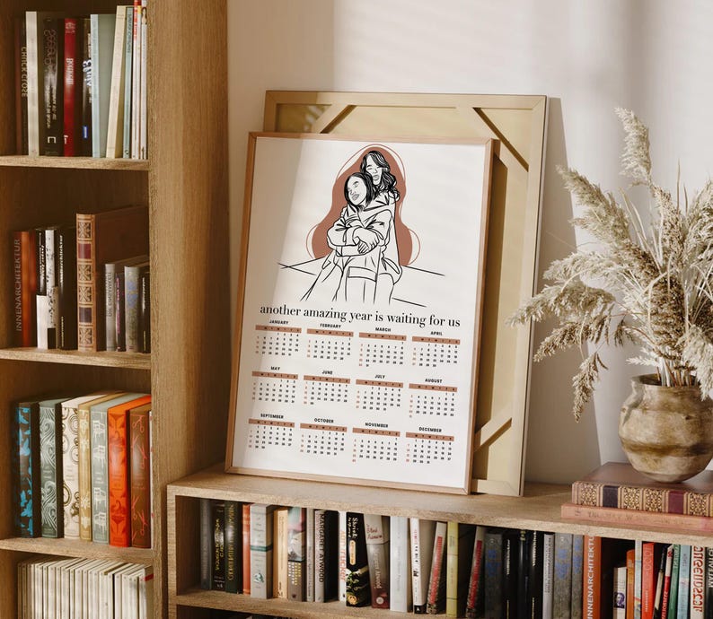 2025 illustrierter Kalender, personalisierter Kalender, Familienporträt
