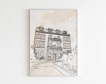 Dibujo de casa personalizado, retrato de casa a partir de una foto, regalo para casa nueva, dibujo de inauguración, boceto de casa personalizado, ilustración del hogar
