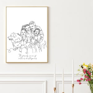 Custom Family Line Art Portrait, Line Art Illustration Print, Personalization Line Drawing Gift, Birthday Gift 画像 2