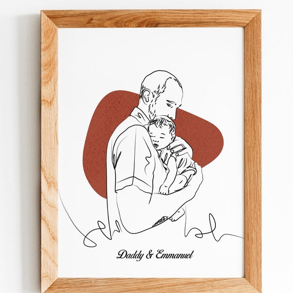 Aangepaste lijntekeningen, cadeau voor vader, illustratie familieportret, portret van foto, gepersonaliseerd portret, vaderdagcadeau