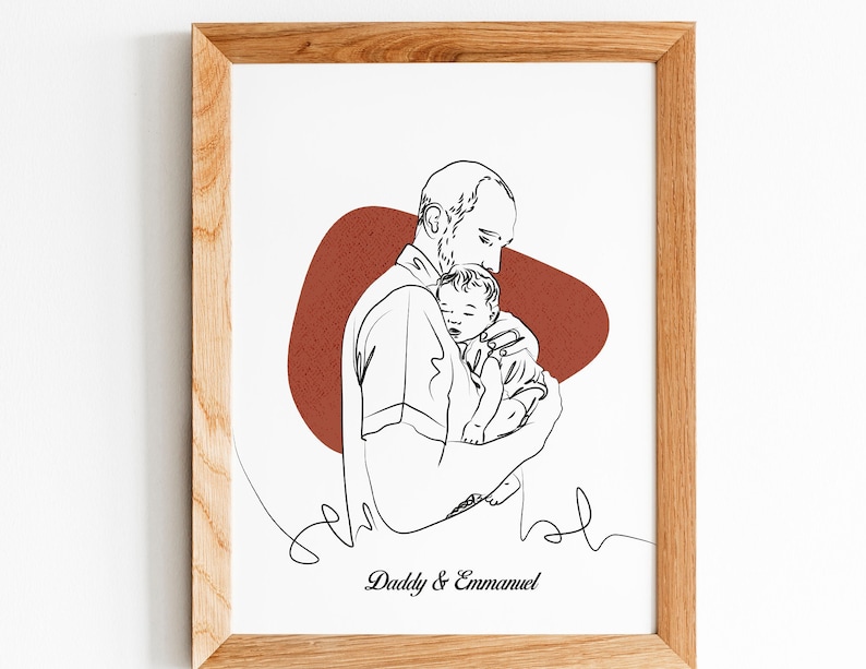 Custom Line Art, Gift for Father, Family Portrait Illustration, Portrait From Photo, Personalised Portrait, Fathers Day Gift image 1