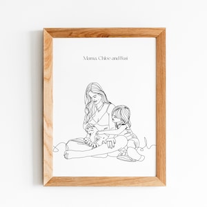 Custom Family Line Art Portrait, Line Art Illustration Print, Personalization Line Drawing Gift, Birthday Gift 画像 5