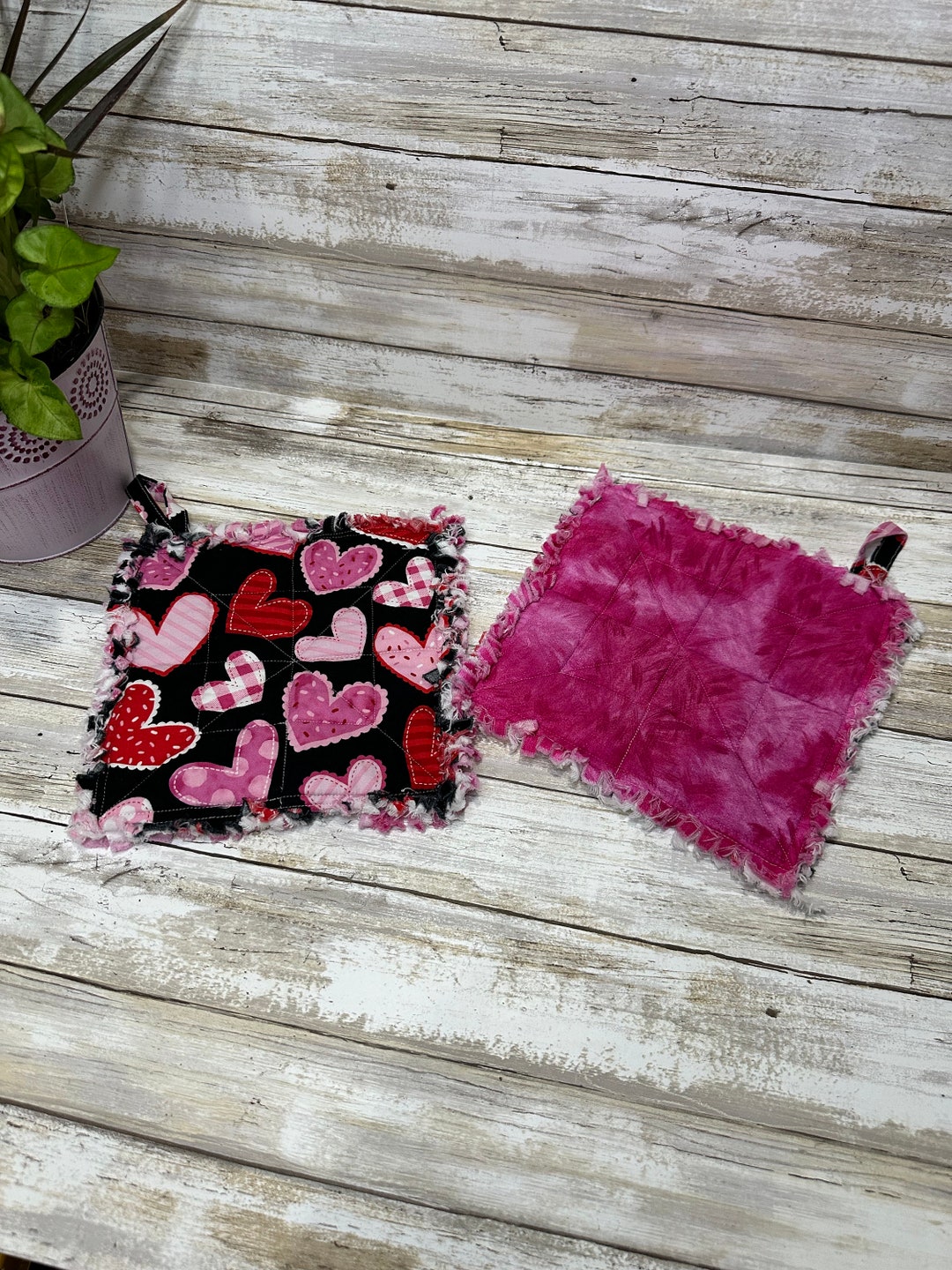 Pso Rag Rappy Valentine Handmade Rag Quilted Valentine's Potholder: Pink & Red Hearts - Etsy