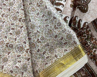 Vintage Silk Saree, 5 Yards Floral Fabric, Dressmaking Material